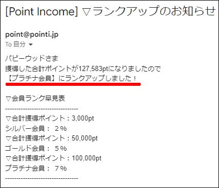 ランクアップのメール
